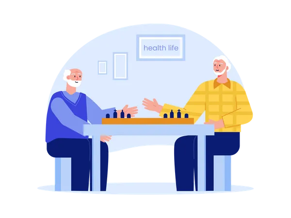 Ältere Männer spielen Schach  Illustration