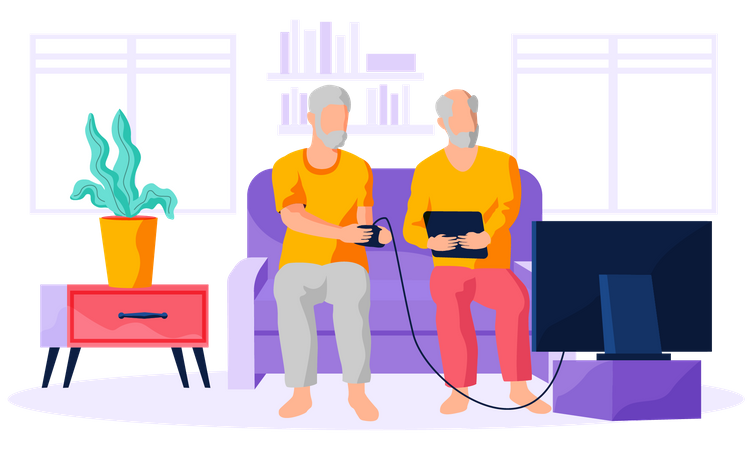 Ältere Männer spielen Videospiel  Illustration