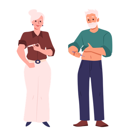 Ältere Menschen, die sich selbst Injektionen verabreichen  Illustration