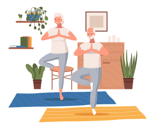 Ältere Menschen beim Yoga  Illustration