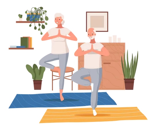 Ältere Menschen beim Yoga  Illustration