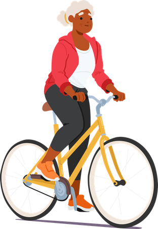 Ältere schwarze Frau auf Fahrrad  Illustration