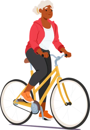 Ältere schwarze Frau auf Fahrrad  Illustration