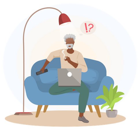 Älterer Mann arbeitet am Computer  Illustration