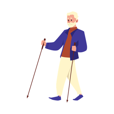 Älterer Mann praktiziert Nordic Walking im Freien  Illustration