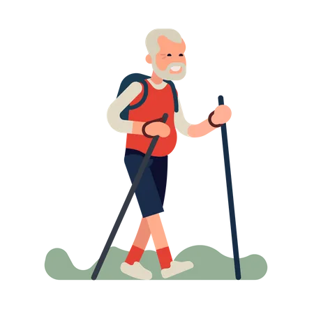 Älterer Mann beim Wandern oder Trekking  Illustration