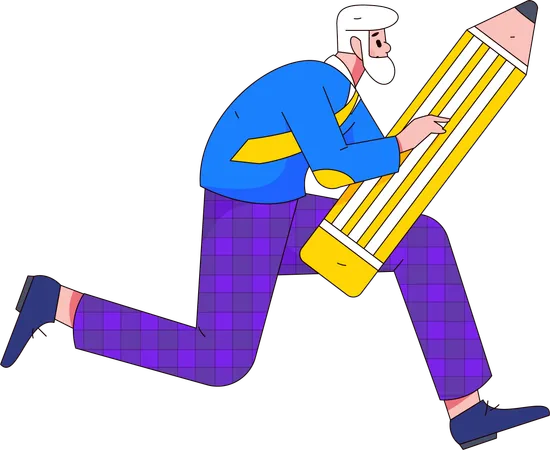 Älterer Mann hält Bleistift  Illustration