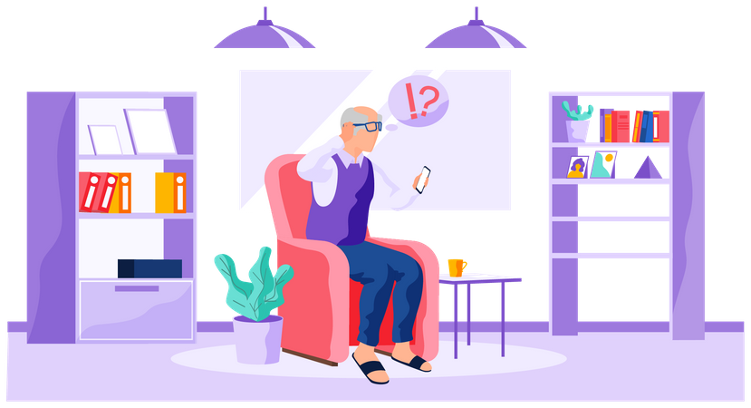 Älterer Mann im Chat per Videoanruf  Illustration