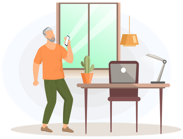 Älterer Mann im Chat per Videoanruf  Illustration