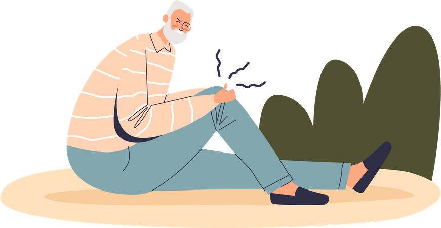 Älterer Mann leidet unter Schmerzen im Knie  Illustration