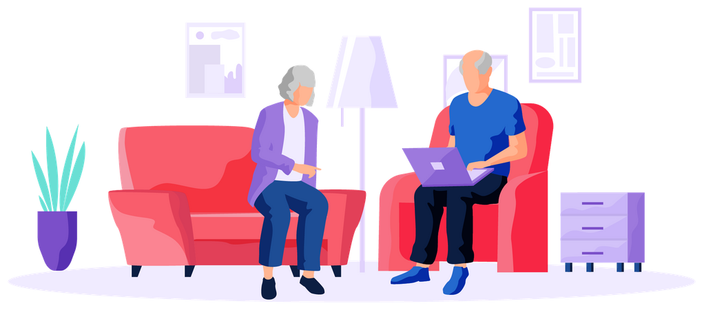 Älterer Mann lernt, wie man Computer benutzt  Illustration