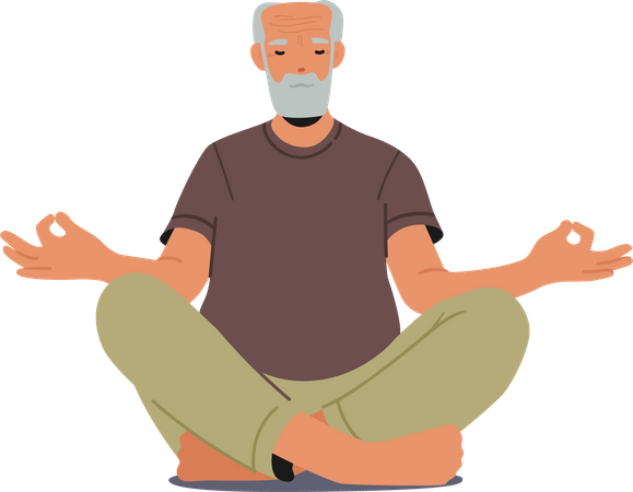 Älterer Mann meditiert im Lotussitz  Illustration