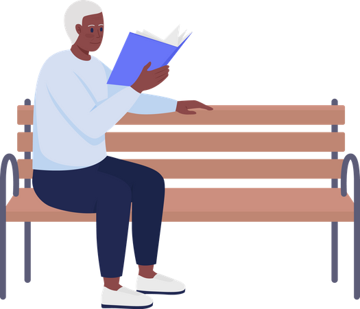 Älterer Mann mit Buch entspannt auf Bank  Illustration