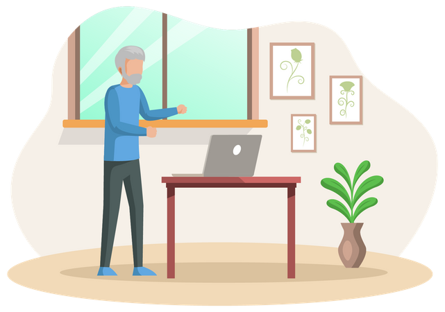 Älterer Mann sieht sich Video auf Laptop an  Illustration