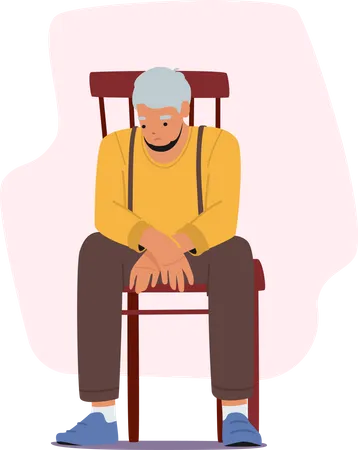Älterer Mann sitzt allein im Stuhl  Illustration