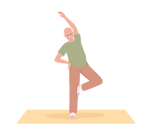 Älterer Mann wärmt sich vor Yoga-Aktivität auf Matte auf  Illustration