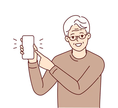 Alter Mann mit Smartphone  Illustration