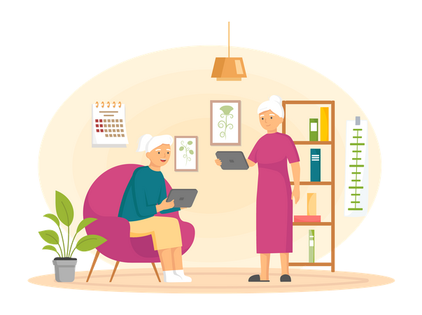 Älteres Ehepaar arbeitet am Laptop  Illustration