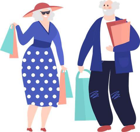 Älteres Ehepaar beim Einkaufen  Illustration