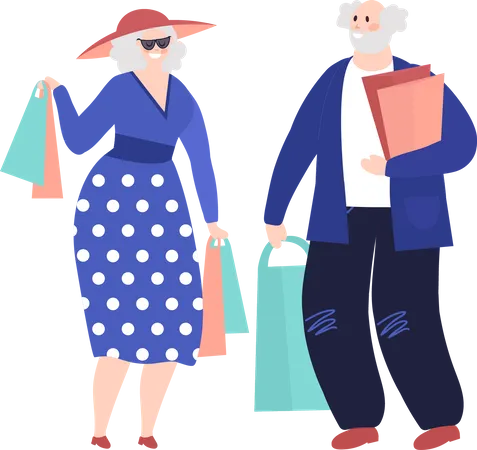 Älteres Ehepaar beim Einkaufen  Illustration