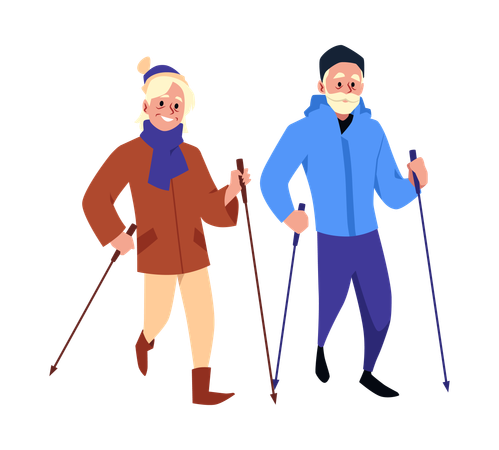 Älteres Paar beim Nordic Walking  Illustration