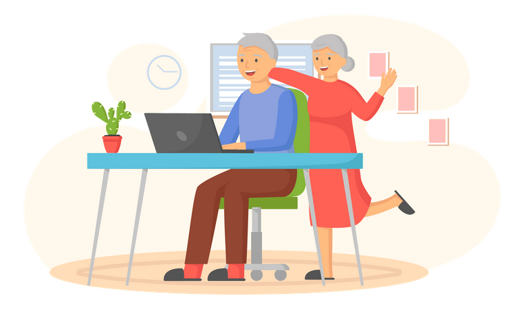 Älteres Paar mit computer  Illustration
