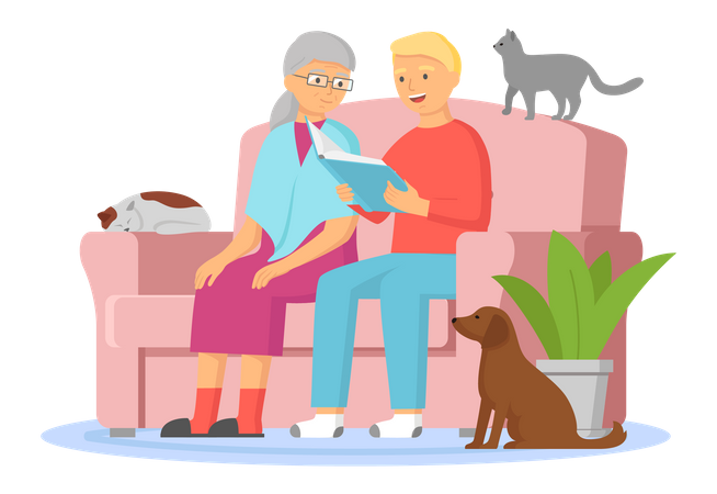 Älteres Paar liest Buch  Illustration