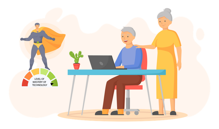 Älteres Paar mit laptop  Illustration