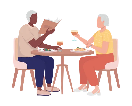 Altes Paar beim gemeinsamen Abendessen  Illustration
