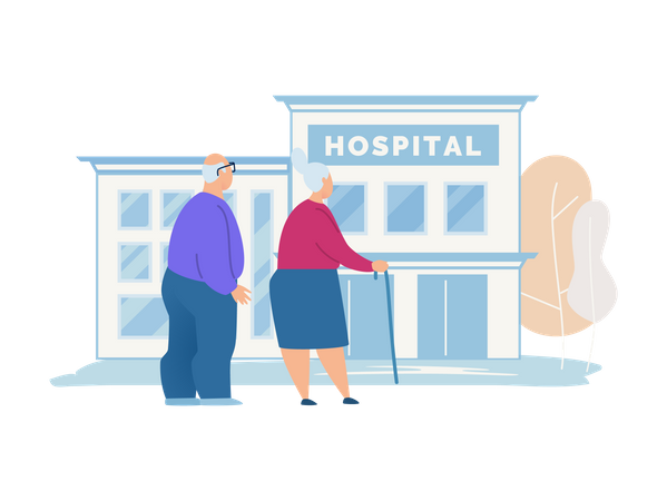 Älteres Ehepaar besucht Krankenhaus  Illustration