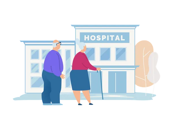 Älteres Ehepaar besucht Krankenhaus  Illustration