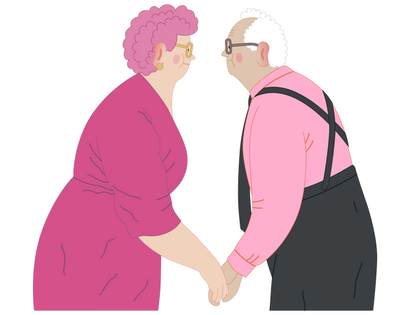Altes Paar steht umarmt zusammen und hält ihre Hände  Illustration