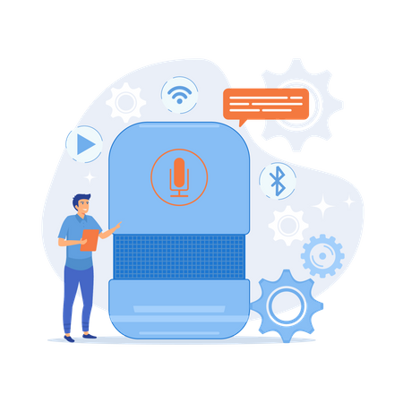 Alto-falante inteligente controlado por voz  Ilustração