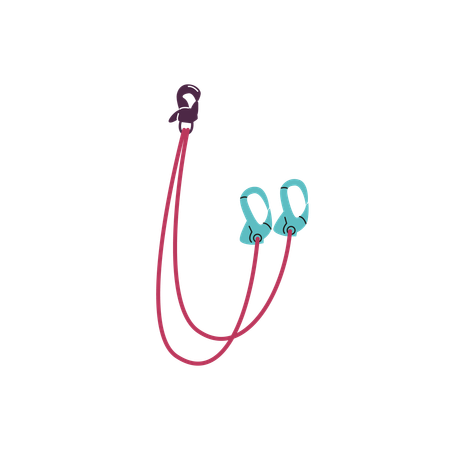 Aluminum carabiners and a rope used in mountaineering  Illustration