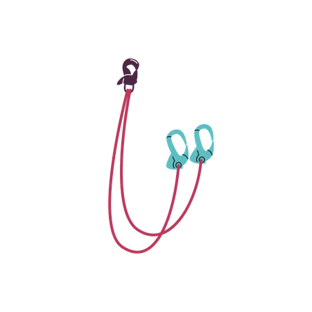 Aluminum carabiners and a rope used in mountaineering  Illustration