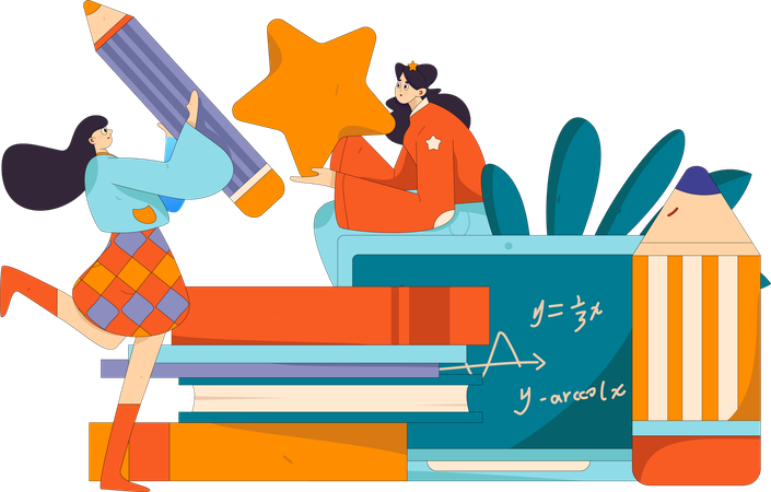 Aluno aprende equações de álgebra  Ilustração