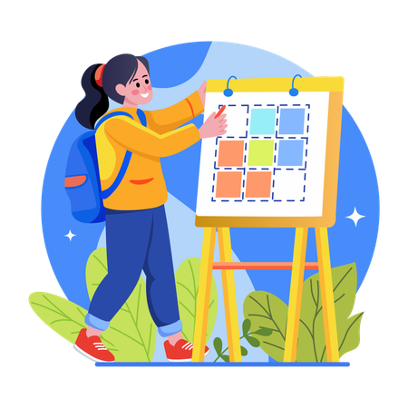Aluno apresentando projeto no quadro branco  Ilustração
