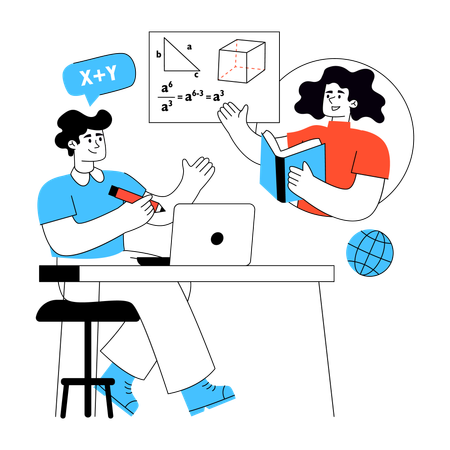 Aluno assiste a aula de matemática  Ilustração