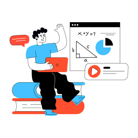 Aluno assiste a aula de matemática  Ilustração