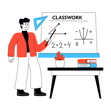 Aluno assiste aula de matemática  Ilustração