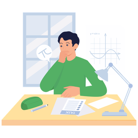 Aluno confuso com tarefa de matemática  Ilustração
