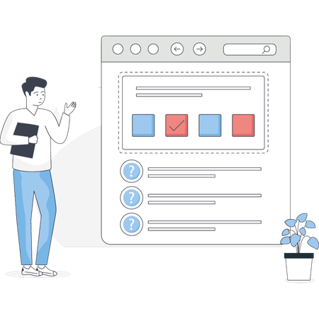 Aluno dando exame on-line  Ilustração