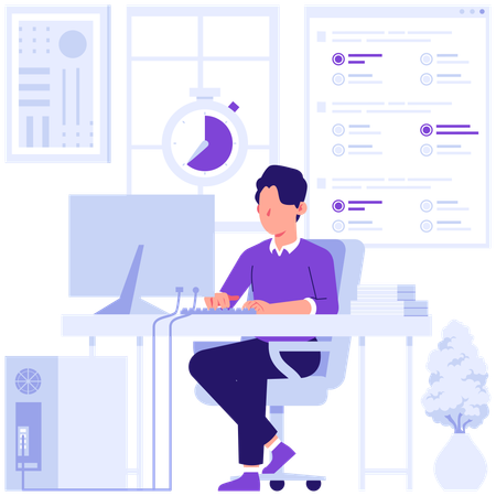 Aluno dando exame on-line  Ilustração