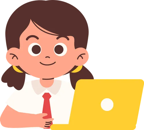 Estudante do ensino fundamental usando laptop  Ilustração