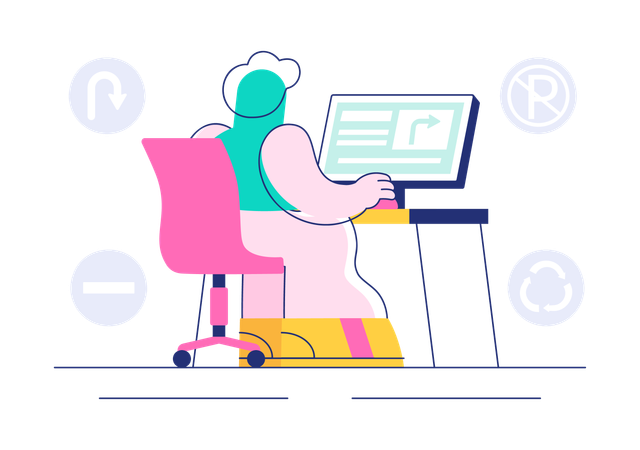 Aluno faz prova online em Autoescola  Ilustração