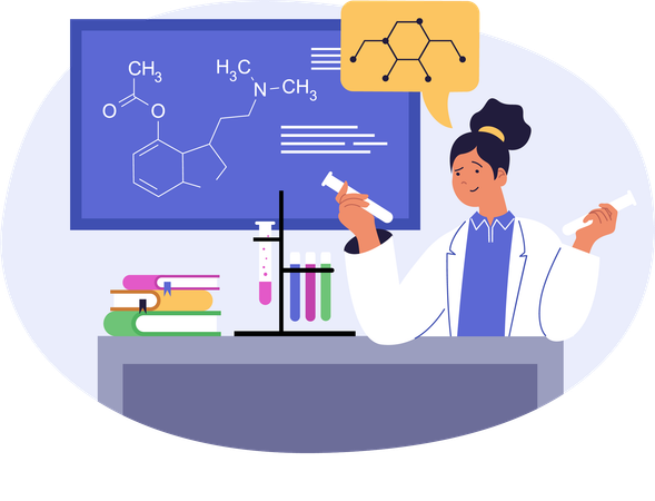 Estudante fazendo experimento científico em laboratório  Ilustração