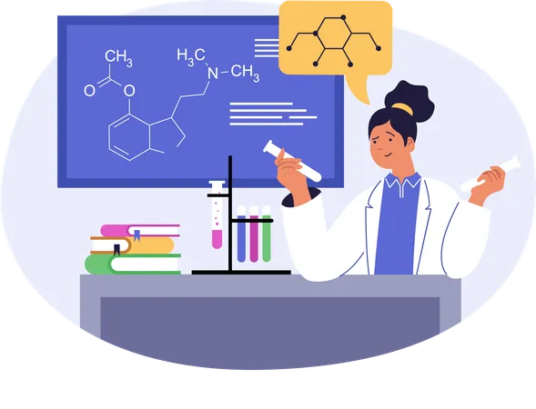 Estudante fazendo experimento científico em laboratório  Ilustração