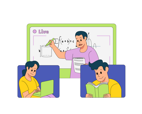 Aluno participando de aula de matemática on-line  Ilustração