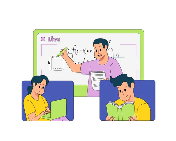 Aluno participando de aula de matemática on-line  Ilustração
