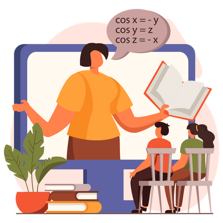 Aluno participando de aula de matemática online  Ilustração